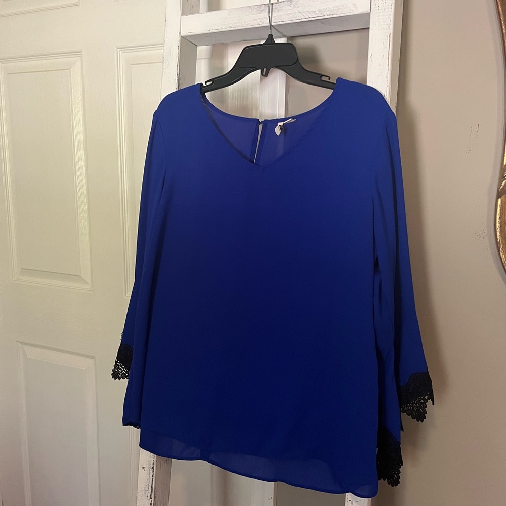 Royal Blue Blouse with Black trim